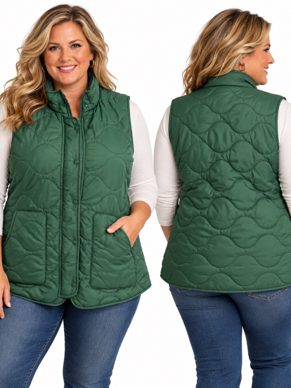 Croft & Barrow Quilted Dark Green Sleeveless W/ Pockets Vest